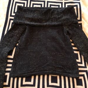 Off the shoulder sweater - navy blue w/gold detail